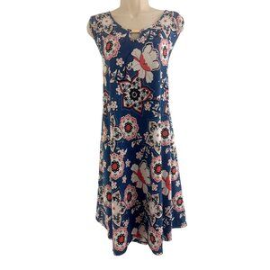 Blue Coral Floral Print Keyhole Neckline Swing Dress Size 2X 18 20 Plus Summer